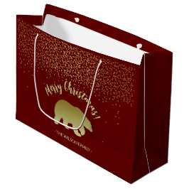 Bolsa De Regalo Grande Oso de Navidad Dorado y Burdeos