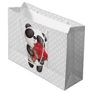 Bolsa De Regalo Grande Oso de Panda con Rose Bouquet