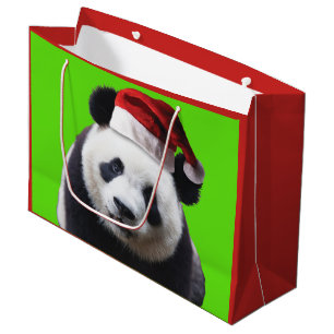 Bolsa De Regalo Grande Oso de panda que lleva un gorra de Papá Noel