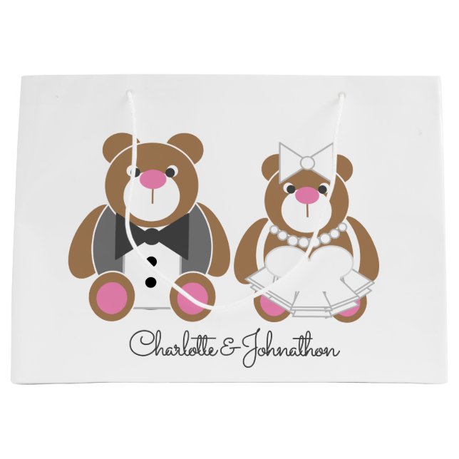 Bolsa De Regalo Grande Oso de peluche boda blanco lindo (Anverso)