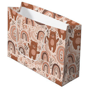 Bolsa De Regalo Grande Oso de peluche boho arcoíris marrón beige rubor