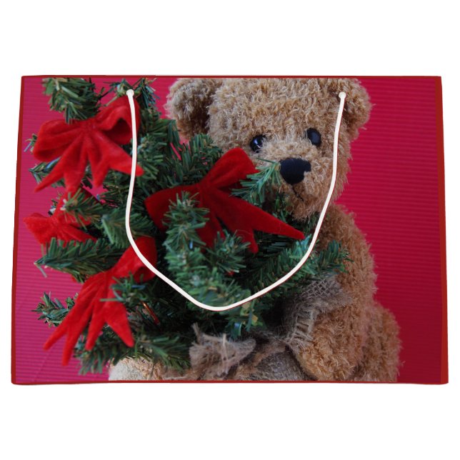 Bolsa De Regalo Grande Oso de peluche con el árbol de navidad (Anverso)