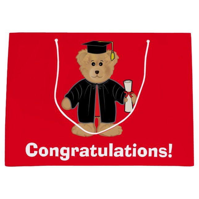 Bolsa De Regalo Grande Oso de peluche de la enhorabuena de la graduación (Anverso)