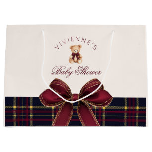 Bolsa De Regalo Grande Oso de peluche lazo rojo dorado a cuadros Baby Sho