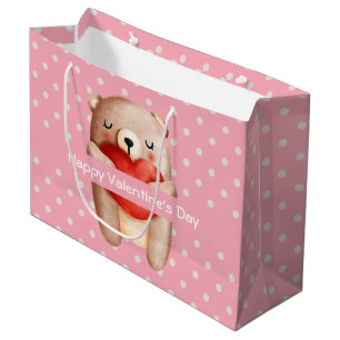Bolsa De Regalo Grande Oso de peluche llevando un corazón rojo San Valent
