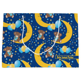 Bolsa De Regalo Grande Oso de peluche sentado en el patrón de la luna