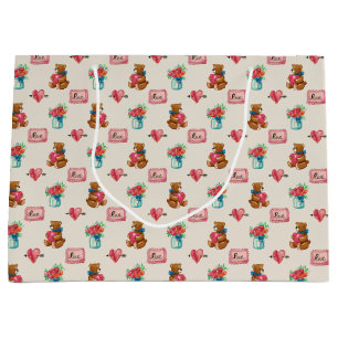 Bolsa De Regalo Grande Oso de peluche y flores