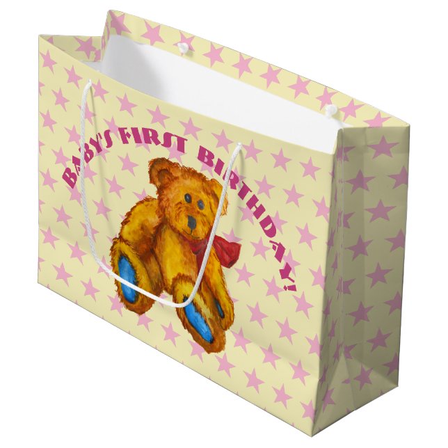 Bolsa De Regalo Grande Oso De Teddy Con Estrellas Rosa (Angulo Anverso)