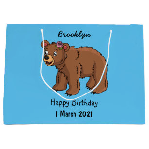 Bolsa De Regalo Grande Oso dulce con ilustracion personalizado de flores