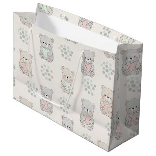 Bolsa De Regalo Grande Oso lindo y corazones -- Guardería pastel (9)