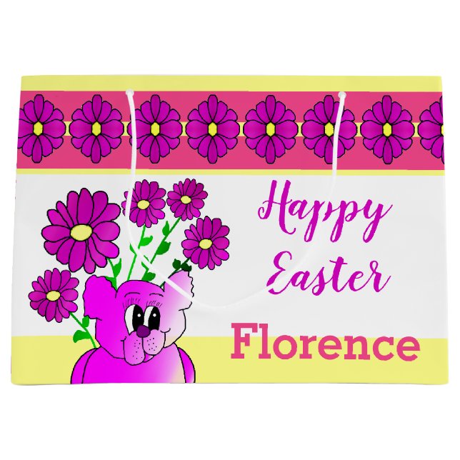 Bolsa De Regalo Grande Oso Pequeño Con Flores (Anverso)