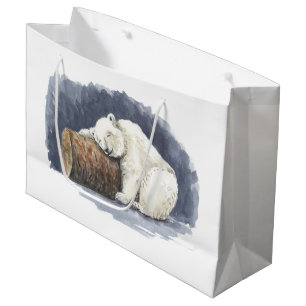 Bolsa De Regalo Grande Oso polar durmiendo, arte de acuarela