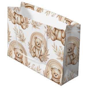 Bolsa De Regalo Grande Oso Teddy Boho Arcoíris Floral Neutral