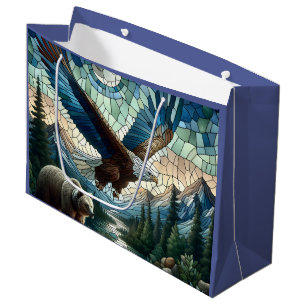 Bolsa De Regalo Grande Oso y águila mosaicos en las montañas