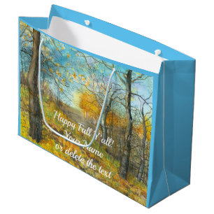 Bolsa De Regalo Grande Otoño dorado en un roble pintando acuarela