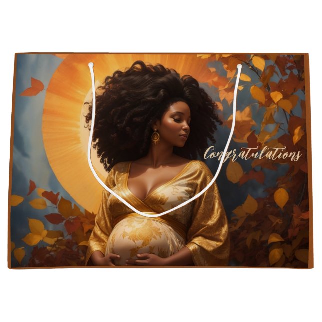 Bolsa De Regalo Grande Otoño madre afrocéntrica en embarazo (Anverso)