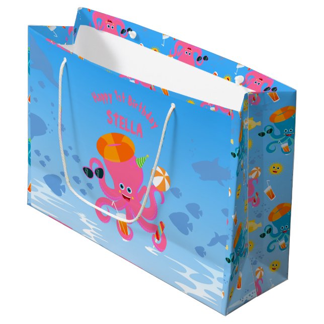 Bolsa De Regalo Grande Otopo rosa verano bebé niña cumpleaños fiesta (Angulo Anverso)