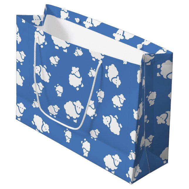 Bolsa De Regalo Grande Oveja personalizado de fondo azul (Angulo Anverso)