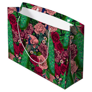 Bolsa De Regalo Grande Pacocas en el jardín rosa 2