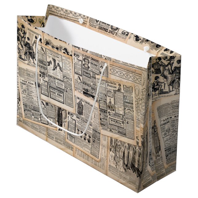 Bolsa De Regalo Grande Página de anuncios de periódicos antiguos (Angulo Anverso)