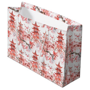 Bolsa De Regalo Grande Pagoda china acuarela con flores de cerezo (3)
