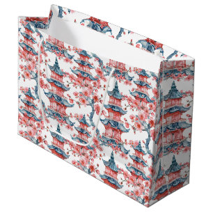 Bolsa De Regalo Grande Pagoda china acuarela con flores de cerezo (6)