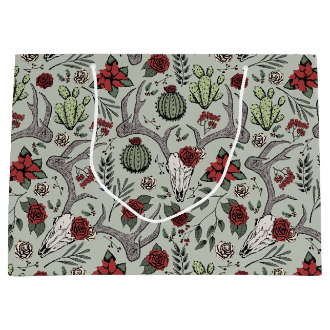 Bolsa De Regalo Grande País Navidades occidentales Floral Rombo de reno (Anverso)