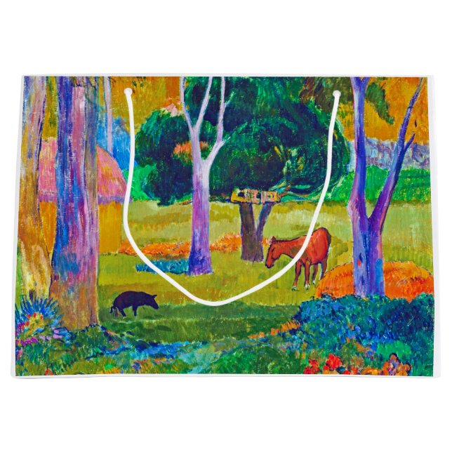 Bolsa De Regalo Grande Paisaje con cerdo y caballo, Gauguin (Anverso)