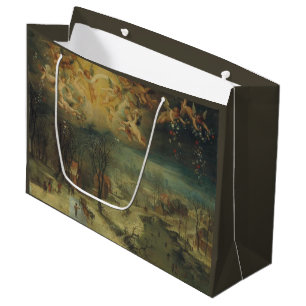 Bolsa De Regalo Grande Paisaje invernal con aldeanos reuniendo madera