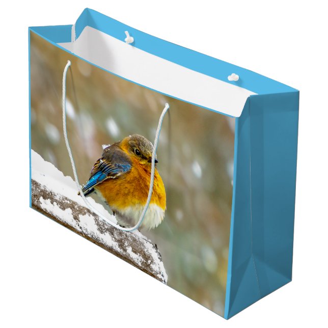Bolsa De Regalo Grande Pájaro azul oriental en nieve - Fotografía origina (Angulo Anverso)