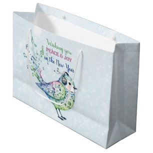 Bolsa De Regalo Grande Pájaro Cantor Acuarela Enviando Deseos de Navidad