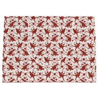 Bolsa De Regalo Grande Pájaros Cantores Navideños Vintage y Florales de L