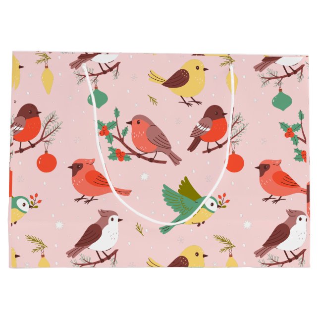 Bolsa De Regalo Grande Pájaros de Navidad de Invierno (Reverso)