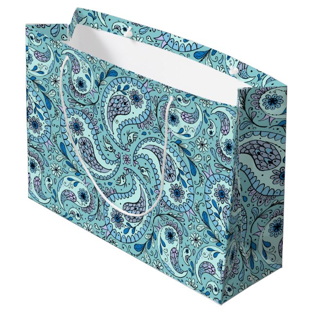 Bolsa De Regalo Grande Pájaros de paisley en azul bebé (Angulo reverso)