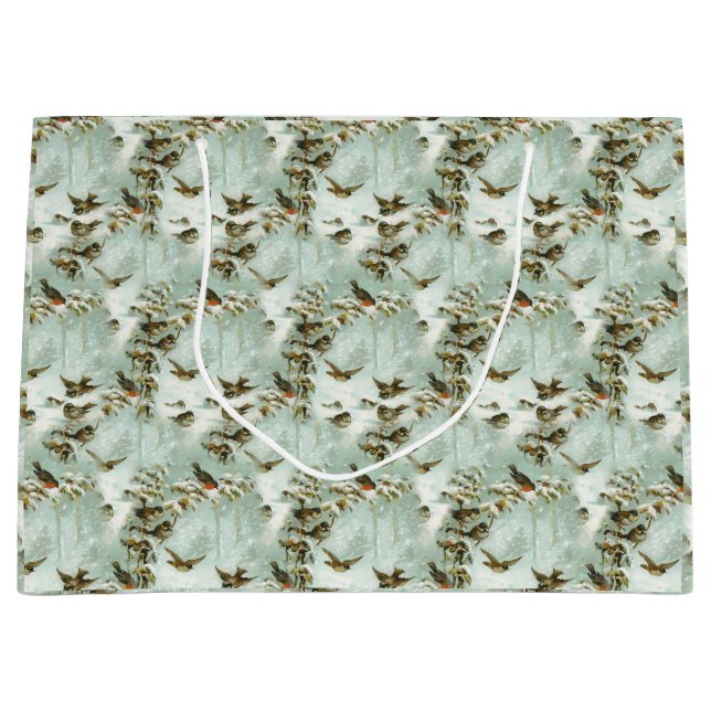 Bolsa De Regalo Grande Pájaros pequeños en la nieve (Anverso)