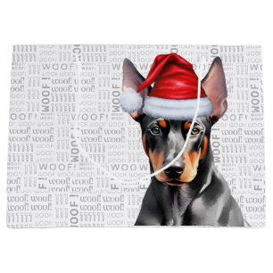 Bolsa De Regalo Grande Palabras divertidas de Navidad perro Doberman Pins