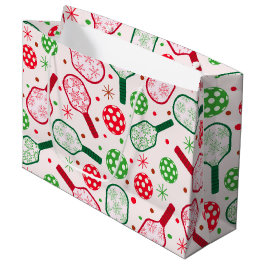 Bolsa De Regalo Grande Paletas de Pickleball Rojas y Verdes de Navidad