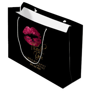 Bolsa De Regalo Grande Palo de labio rosado sobre negro - Gracias