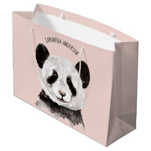 Bolsa De Regalo Grande Panda Acuático Moderno Con Nombre Y Rosa Pastel