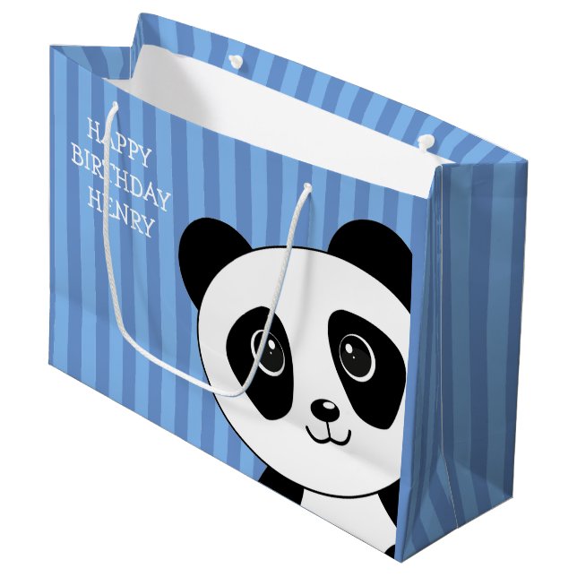 Bolsa De Regalo Grande Panda Bear con franjas azules Cumpleaños (Angulo Anverso)