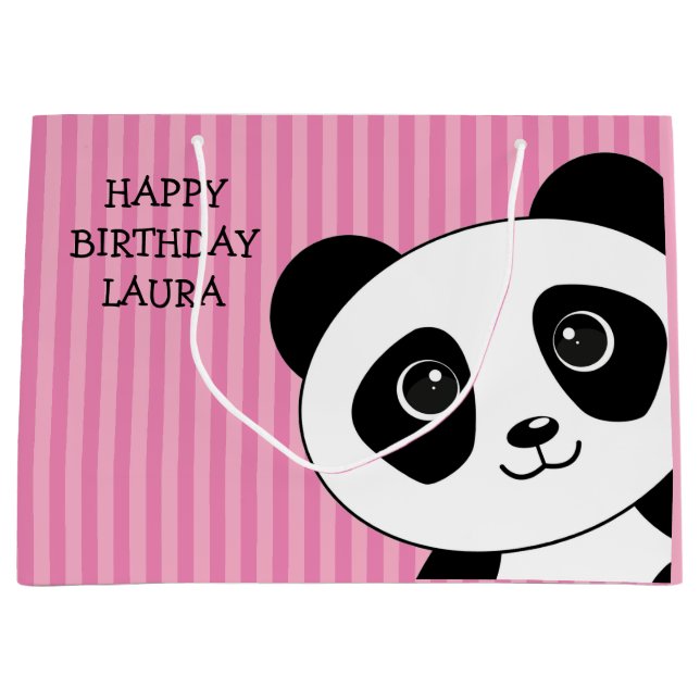 Bolsa De Regalo Grande Panda Bear con franjas rosadas Cumpleaños (Anverso)
