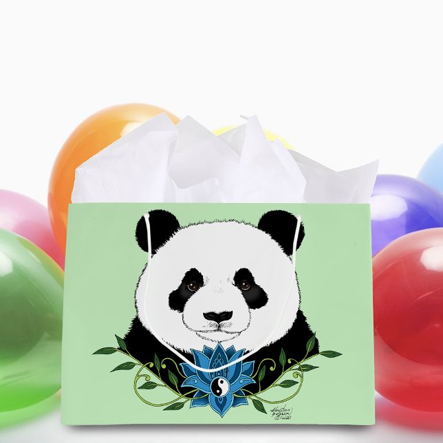 Bolsa De Regalo Grande Panda Bear Lotus Flower Blue (Subido por el creador)