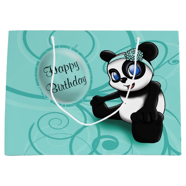 Bolsa De Regalo Grande Panda Turquoise Birthday (Anverso)