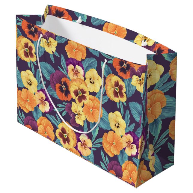 Bolsa De Regalo Grande Pansies en violeta de ciruela (Angulo reverso)