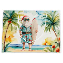 Papá Noel Navidad en julio en la playa surfista