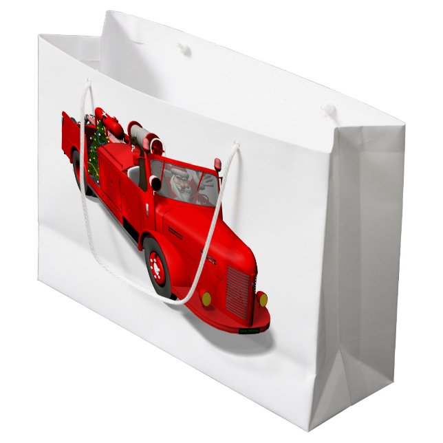 Bolsa De Regalo Grande Papá Noel que conduce un coche de bomberos (Angulo Anverso)