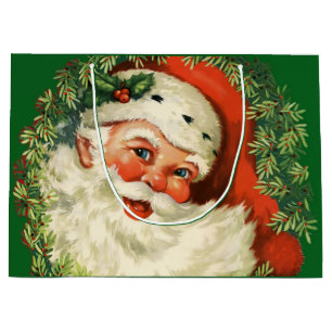 Bolsa De Regalo Grande Papá Noel Vintage con guiso de pino