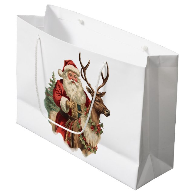 Bolsa De Regalo Grande Papá Noel y los Navidades de renos (Angulo Anverso)