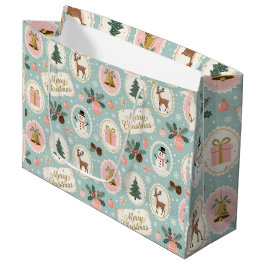 Bolsa De Regalo Grande Papel de regalo con patrón vintage de Feliz Navida
