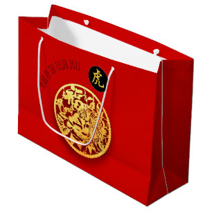 Bolsa De Regalo Grande Papel del tigre dorado rojo en el año nuevo chino